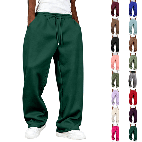 Uncuffed Sweatpants Men Open Bottom Casual Baggy Wide Leg Sweat Pants Open Bottom Athletic Joggers with Pockets Dark Green 2XL