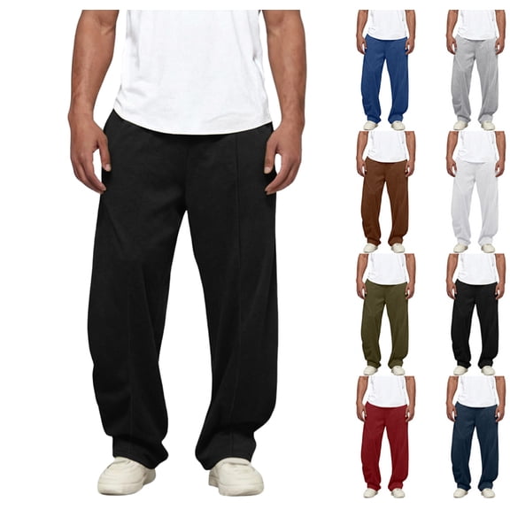 Uncuffed Sweatpants Men Outdoor Relaxed Fit Drawstring Track Pants Winter Fleece Open Bottom Sweatpants with Pockets Black S