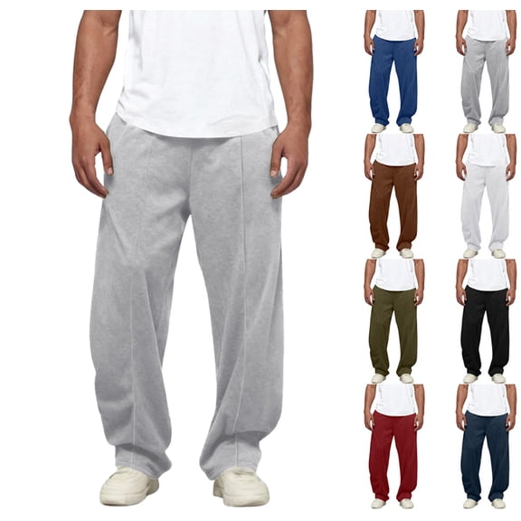 Uncuffed Sweatpants Men Outdoor Relaxed Fit Drawstring Track Pants Winter Fleece Open Bottom Sweatpants with Pockets Light Gray L
