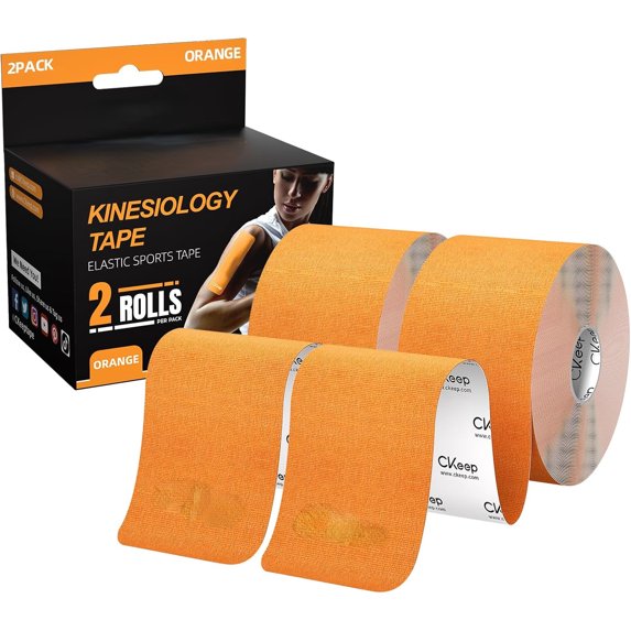 Uncut Kinesiology Tape(2 Rolls), Original Cotton Elastic Premium Athletic Tape,Latex Free Hypoallergenic, 2inch x 16ft, Orange