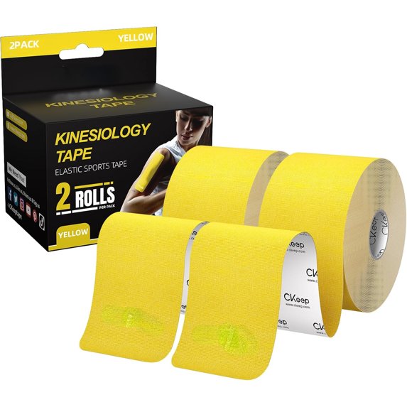 Uncut Kinesiology Tape(2 Rolls), Original Cotton Elastic Premium Athletic Tape,Latex Free Hypoallergenic, 2inch x 16ft, Yellow