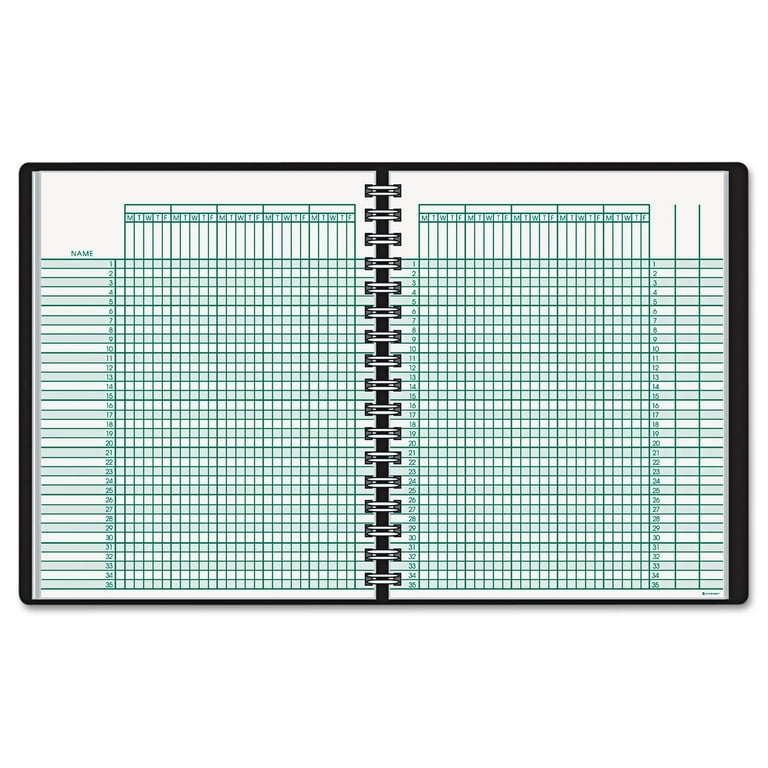 Undated Class Record Book, Nine to 10 Week Term: Two-Page Spread (35 Students), 10.88 x 8.25, Black Cover