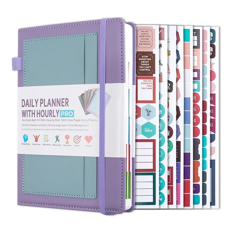 Undated Daily Planner for 2026, Planner Agenda Book, Daily Monthly Planner with 8 Creative Stickers, Simplified Schedule Notebook for Office Home, Journaling Notebooks, Start Anytime, A5 Size, Purple
