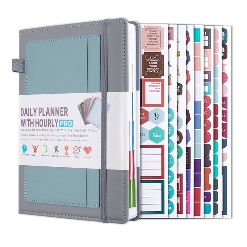 Undated Daily Planner for 2026, Planner Agenda Book, Daily Monthly Planner with 8 Creative Stickers, Simplified Schedule Notebook for Office Home, Journaling Notebooks, Start Anytime, A5 Size, Gray