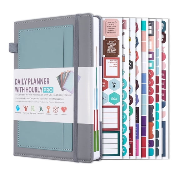 Undated Daily Planner for 2026, Planner Agenda Book, Daily Monthly Planner with 8 Creative Stickers, Simplified Schedule Notebook for Office Home, Journaling Notebooks, Start Anytime, A5 Size, Gray