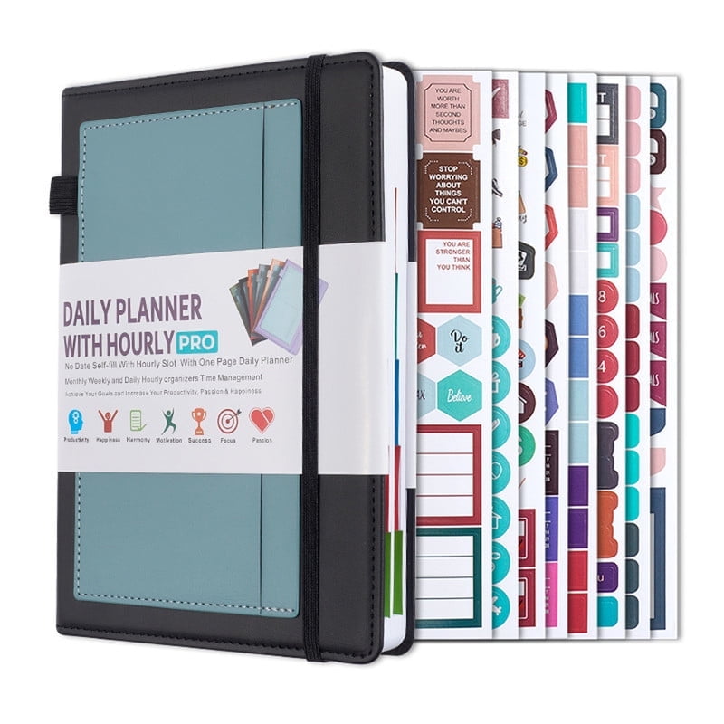 Undated Daily Planner for 2026, Planner Agenda Book, Daily Monthly Planner with 8 Creative Stickers, Simplified Schedule Notebook for Office Home, Journaling Notebooks, Start Anytime, A5 Size, Black