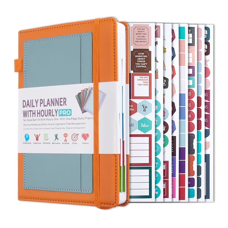 Undated Daily Planner for 2026, Planner Agenda Book, Daily Monthly Planner with 8 Creative Stickers, Simplified Schedule Notebook for Office Home, Journaling Notebooks, Start Anytime, A5 Size, Orange