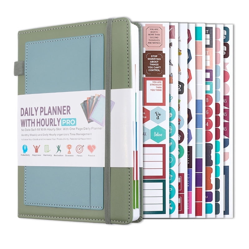 Undated Daily Planner for 2026, Planner Agenda Book, Daily Monthly Planner with 8 Creative Stickers, Simplified Schedule Notebook for Office Home, Journaling Notebooks, Start Anytime, A5 Size, Green