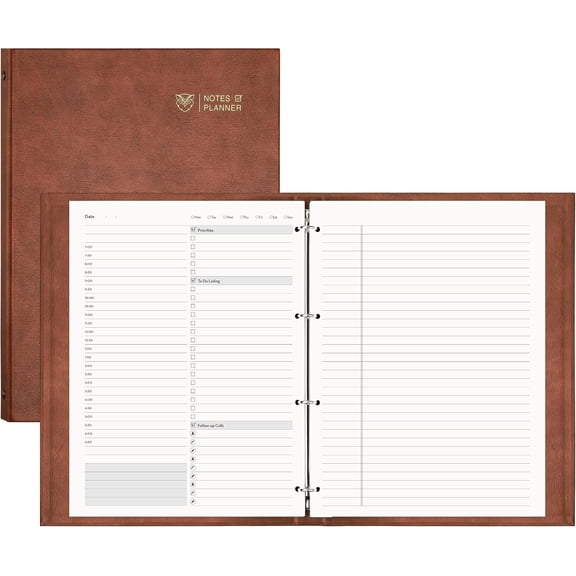 Undated Daily Planner - A4 Large Notebook Appointment Book for Productivity Time Management, with Hourly Planner Refills, Hardcover Binder Leather Journal - 240 Pages, 9.2x12