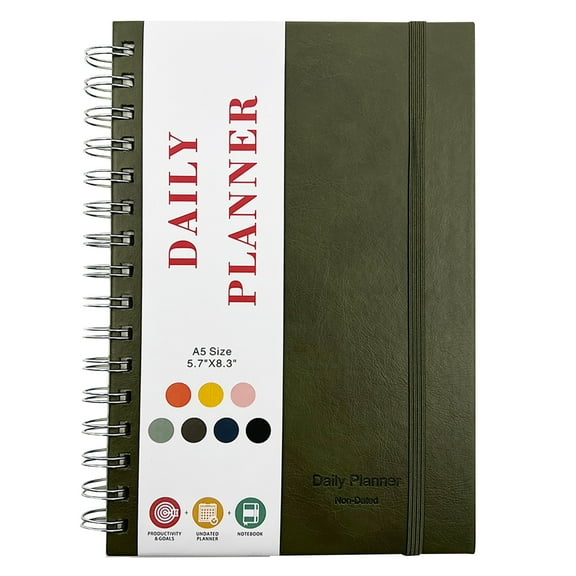Undated Daily Planner with Hourly Schedules, Daily Organizer Notebook for Work Men, to Do List Notebook for Time Management, Elastic Closure by WEIWEIGG