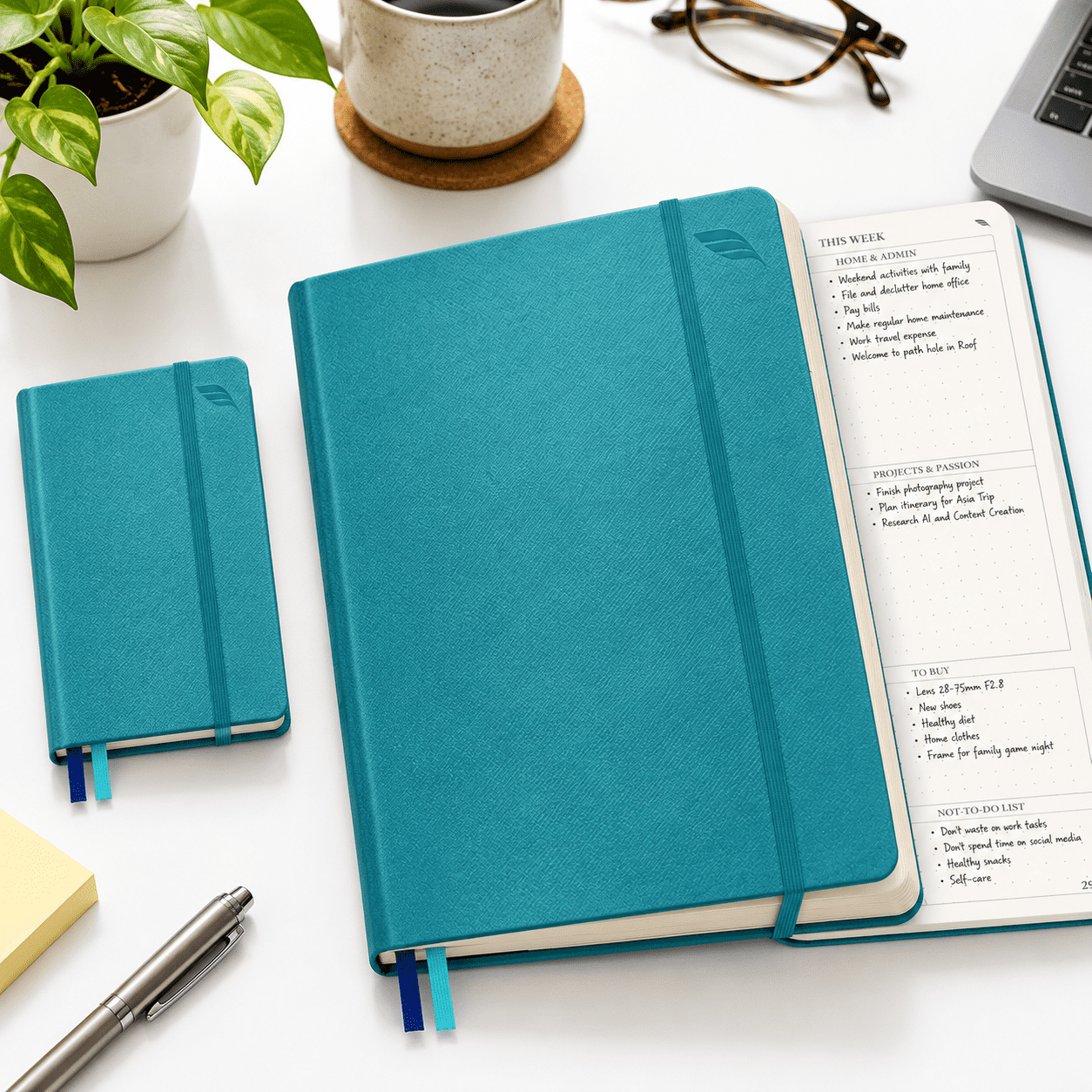 Undated Daily Weekly Monthly Planner, B5 Hardcover, Teal, Productivity ...