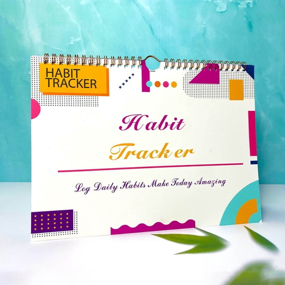 Undated English Habit Self-Discipline Punch Card Planner, Wenini Monthly Goal Tracker Cardboard 28x21cm, Office Fitness Student Planning Notebook with Exquisite Patterns