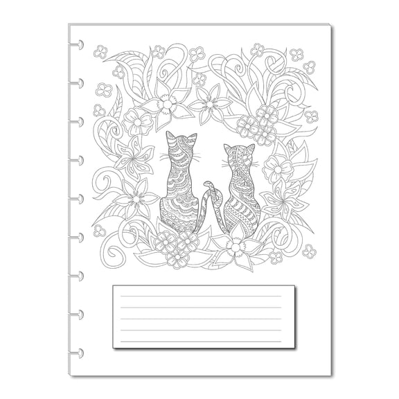 Undated Monthly Calendar Refill With Coloring Cat Kitten Pages for 9-Disc (7 x 9.25 inches) Classic Happy Planner, NOTIQ Midi 9-Disc (L2), Inkwell Press (9-Disc)