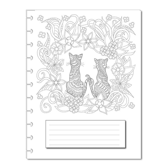 Undated Monthly Calendar Refill With Coloring Cat Kitten Pages for Big Happy Planners, Staples ARC Notebook, Levenger Circa, NOTIQ Letra XL1 calendar Discbound TUL (11-Disc)