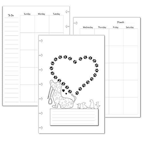 Undated Monthly Calendar Refills for 7 Disc Planners (Dog)