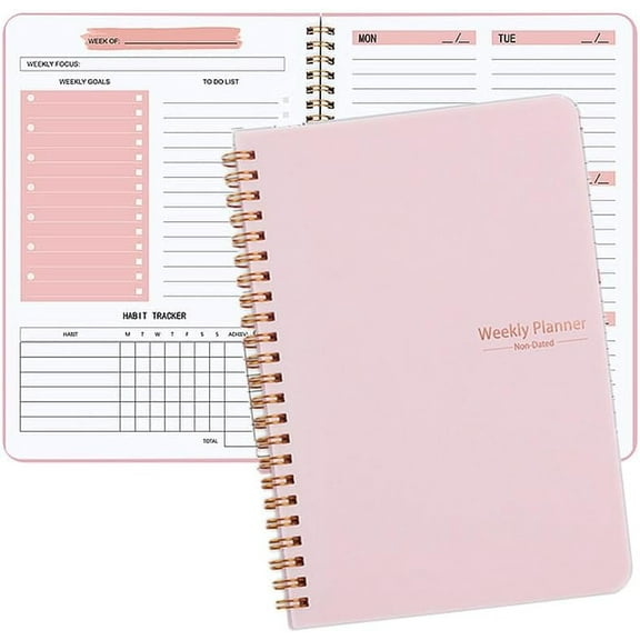 Undated Planner - Weekly Planner Daily Planner Undated, 52 Weeks Planner Notebook, 5.7” x 8.0” Monthly Weekly Planning Agenda, Easily Organize Daily Tasks for Effective Life - Pink