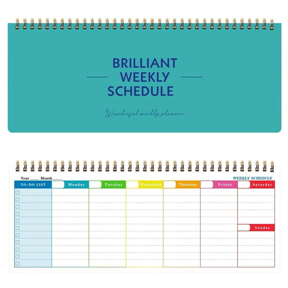 Undated Slim Weekly Desk Planner, Horizontal To-Do List Pad, Premium Thick Paper Spiral Bound Agenda for Office & School, 120 Pages