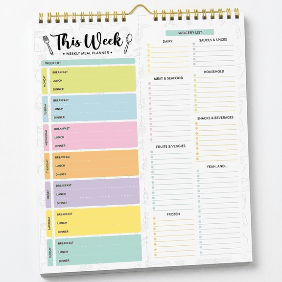 Undated Weekly Meal Planner Notepad, Magnetic Grocery List Pad for Fridge, 52 Sheets Rainbow Pastel Design, Meal Prep Organizer with Shopping List Section, Kitchen Planning Supplies, Multicolor