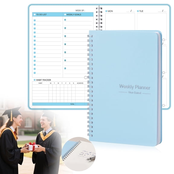 Undated Weekly Monthly Planner Notebook Schedule Organizer Journal for Time Management Appointment Planning,Blue,1PC