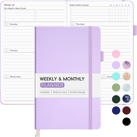 Undated Weekly Planner for 2026,  Simplified Weekly & Monthly Calendar Planner, Cute Daily Organizer Notebook, Agenda Journal to Track Goals & Tasks, Start Anytime, A5 Size, Lilac