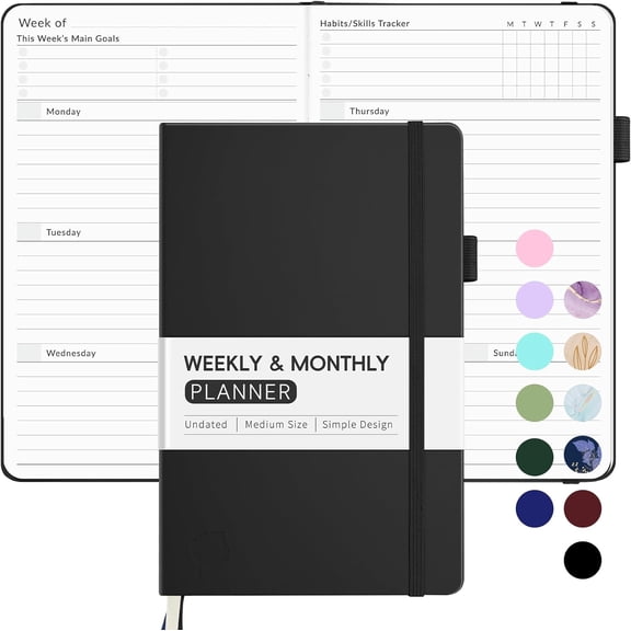 Undated Weekly Planner for 2026,  Simplified Weekly & Monthly Calendar Planner, Cute Daily Organizer Notebook, Agenda Journal to Track Goals & Tasks, Start Anytime, A5 Size, Black