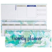 PAPER JUNKIE Undated Weekly Planner, Goals, Shopping, To Do List, Horizontal Desk Calendar (Spiral Bound, 12 x 4 in)