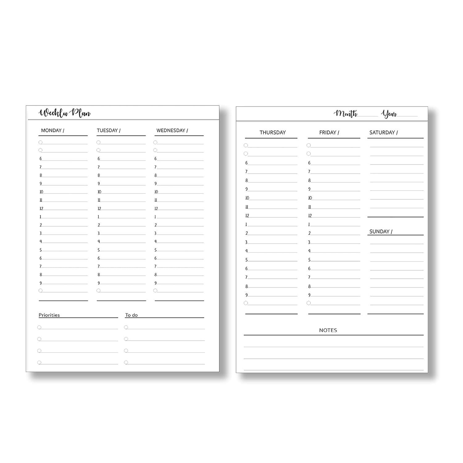 Undated Weekly Planner Inserts Calendar Refills Weekly Calendar Inserts, Undated Weekly Planner