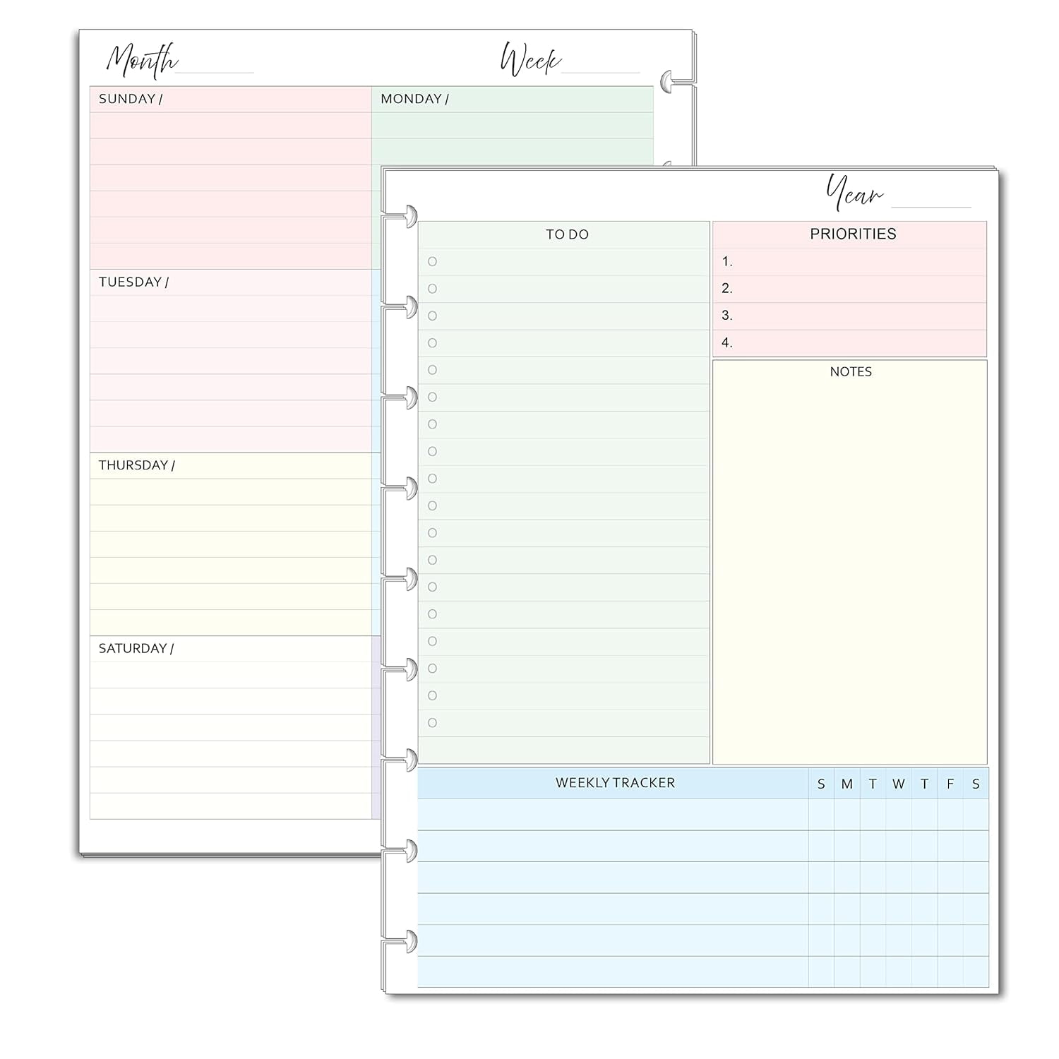 Undated Weekly Planner Inserts, Fits 9Disc Classic Happy Planners