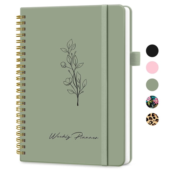 Undated Weekly Planner Notebook, A5 Spiral Bound Goal Habit Tracker Organizer with To Do List, 6.1 x 8.2 Inches, Weekly Schedule Journal for Productivity, Green