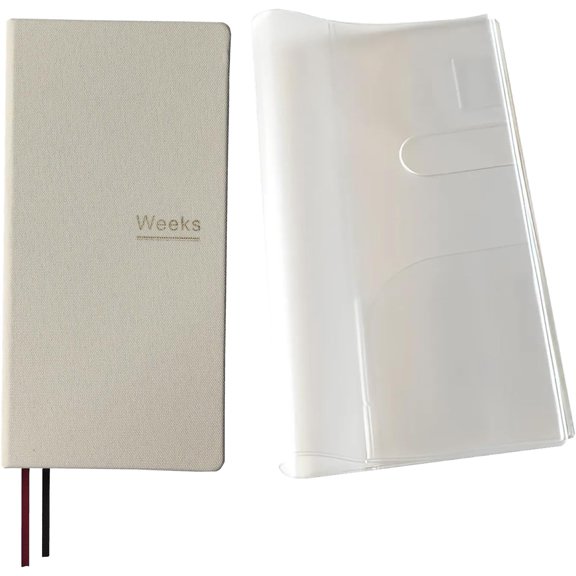 Undated Weekly Planner Notebook Pocket Organizer Appointment Book Journal A6 Week Plan Notepad (Beige with cover)