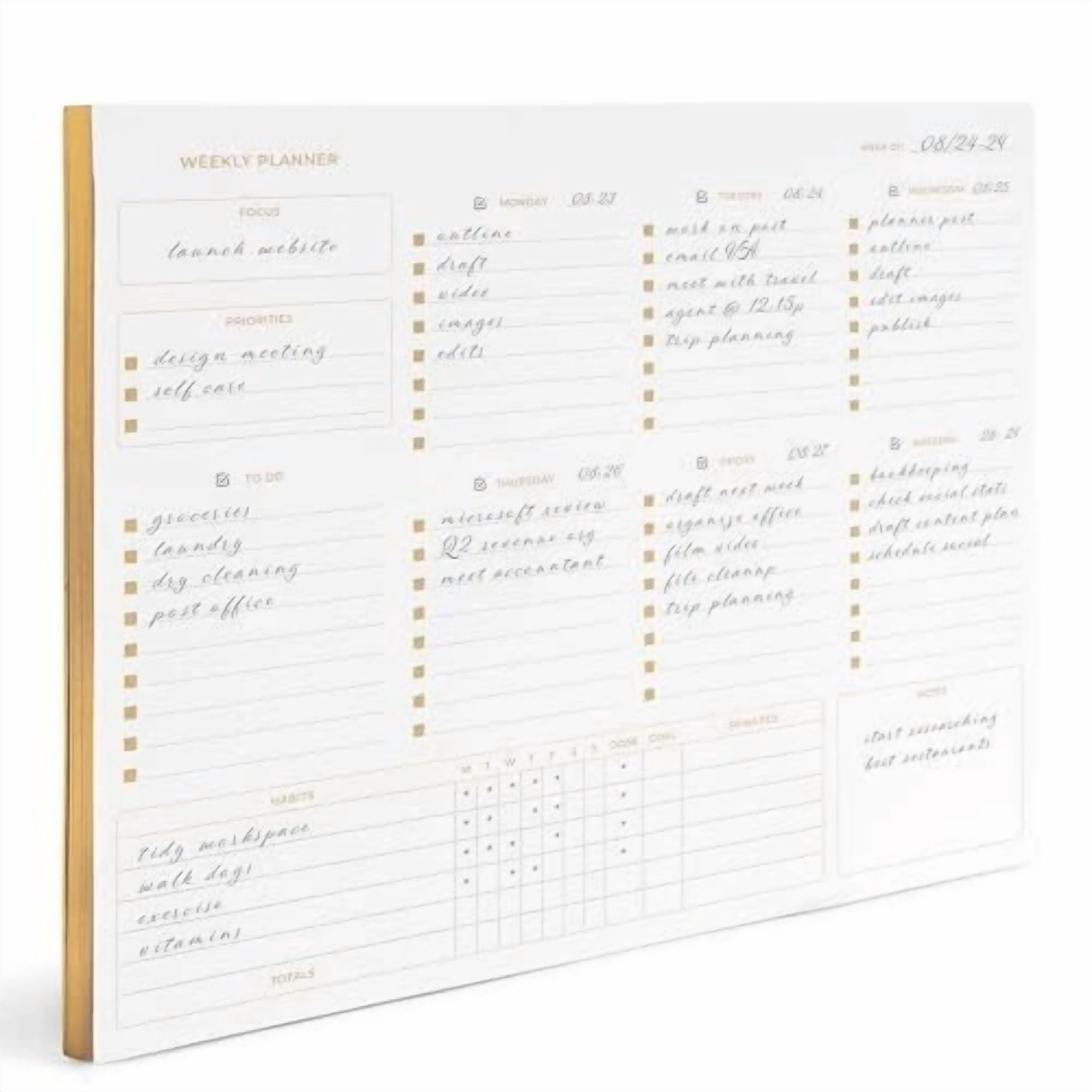 Undated Weekly Planner Pad - Weekly Calendar Pad - 8.5 X 11 Tear Off 50 Pg
