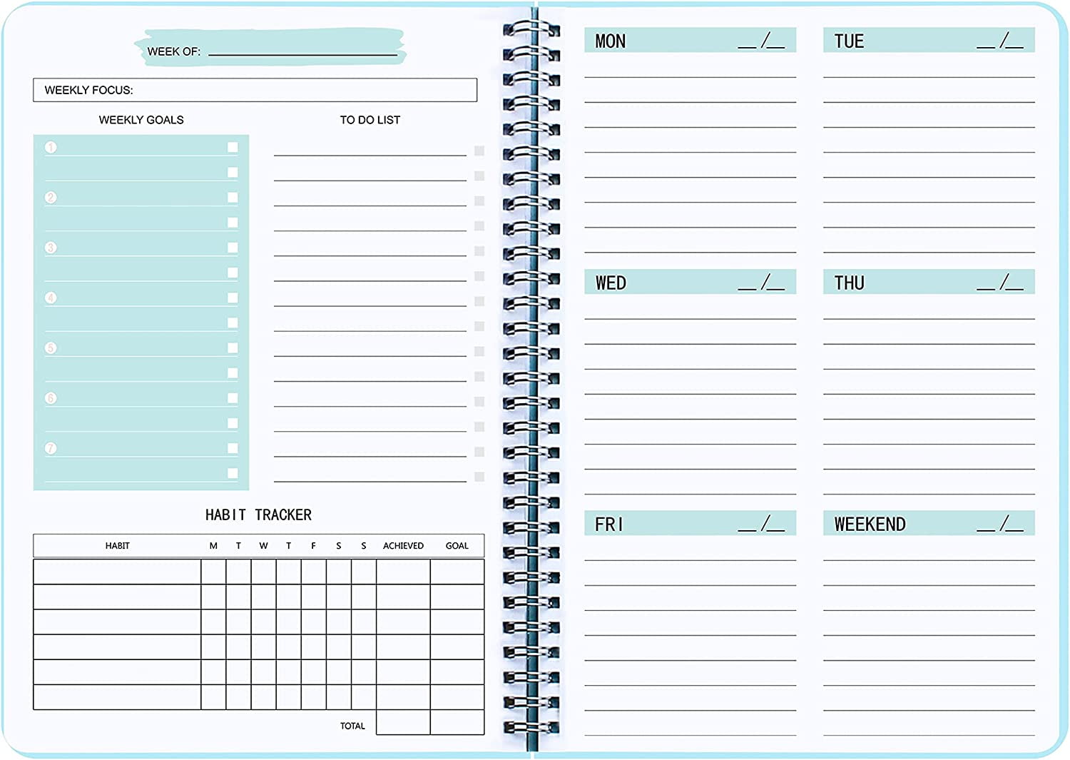 QEG Automation Undated Weekly Planner A5 Weekly Goals Notebook Planner ...