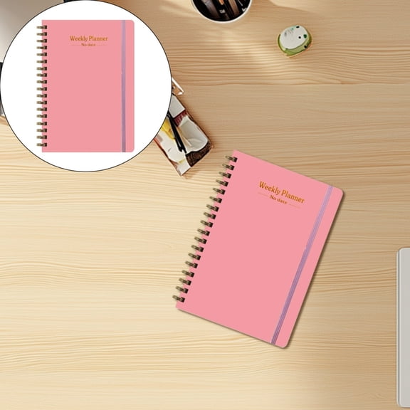 Undated Weekly Spiral Planner, 53 Weeks Thick Ink-proof Paper Elastic Band A5 To Do List Habit Tracker Notebook for Office Work Student Home Daily Schedule Organizer,8.26"×5.70",1PC,Pink