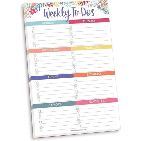 Undated Weekly Tear-Off To Do List Planning Pad with Magnets - Hanging Notepad Organizer for Fridge - 6 x 9 - Floral Dots