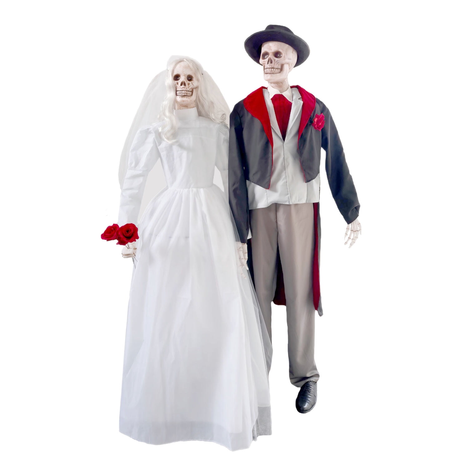 Haunted Hill Farm Red LED Plug-in. (5.9V) Undead Bride & Groom Halloween Animatronic 6.1-ft.