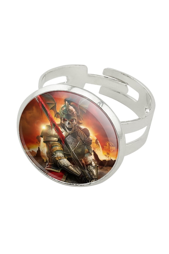Undead Skeleton Knight Warrior Fantasy Silver Plated Adjustable Novelty Ring