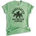 thumbnail image 1 of Undefeated Hide and Seek Champion Shirt, Unisex Women's Men's Shirt, Bigfoot Yeti, Sasquatch, Squatch Tee, Heather Apple Green, Medium, 1 of 6