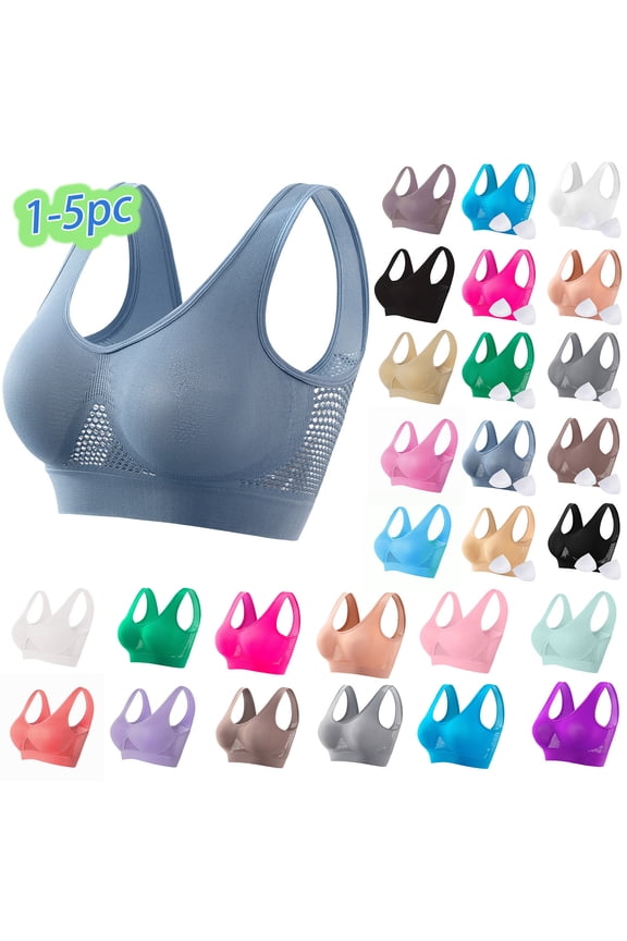 Blue Women's Sports Bras Wirefree Full Coverages Yoga Workout Bras Solid Color Comfort Seamless Push Up Ladies Bras