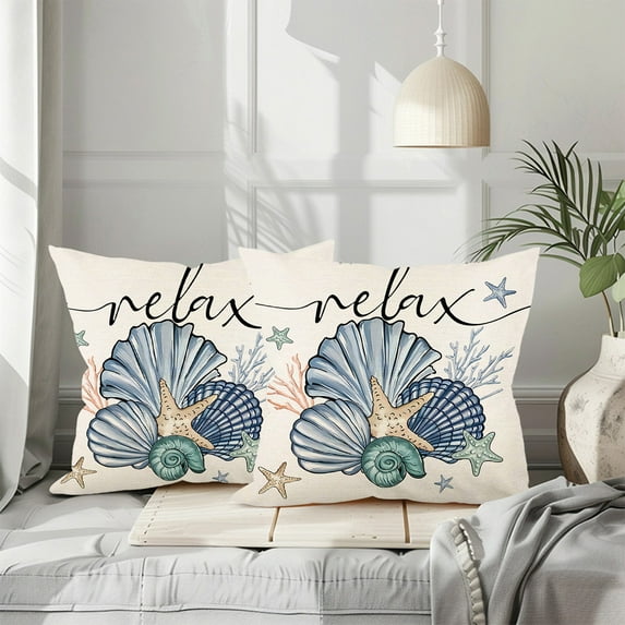 PEONAVET Summer Letters Pillow Set Scallop Printing Sofa Window Cushion Set Living Room Bedroom Cushions
