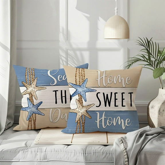 PEONAVET Summer Letters Pillow Set Scallop Printing Sofa Window Cushion Set Living Room Bedroom Cushions