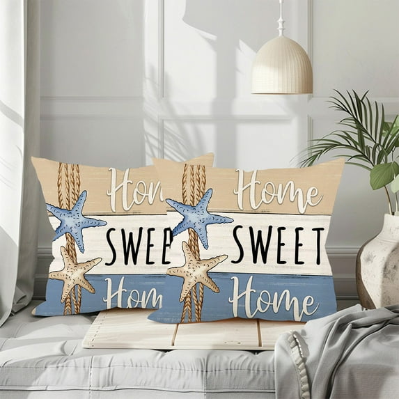 PEONAVET Summer Letters Pillow Set Scallop Printing Sofa Window Cushion Set Living Room Bedroom Cushions
