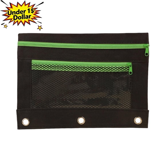 Under 1$ Dollar Oxford Cloth Pencil Case, Double‑Layer Clear Mesh Large Capacity Zipper Pencil Box, Wear‑Resistant Portable Pen Bag,Green