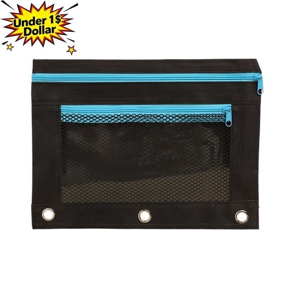Under 1$ Dollar Oxford Cloth Pencil Case, Double‑Layer Clear Mesh Large Capacity Zipper Pencil Box, Wear‑Resistant Portable Pen Bag,Light Blue