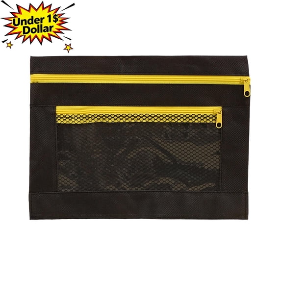 Under 1$ Dollar Oxford Cloth Pencil Case, Double‑Layer Clear Mesh Large Capacity Zipper Pencil Box, Wear‑Resistant Portable Pen Bag,Yellow