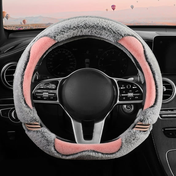 Under $1 GFHFHITJ Car Steering Wheel Cover Winter Warm Non-slip Handlebar Cover Winter Antifreeze Hand Car Steering Wheel Cover(Pink)