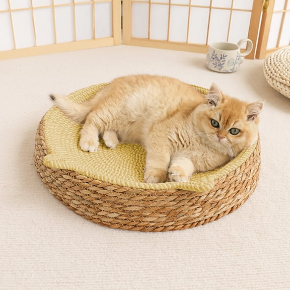 Under $1 GFHFHITJ Cat Scratcher Breathable Rattan Pet Bed Round Shaped Dog Mat For Pet Cozy Sleeping Cushion Deep Pet Supply For Relaxation