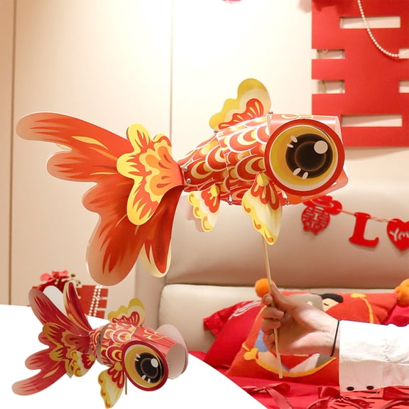 Under $1 GFHFHITJ Chinese Paper Lantern Cute Spring Fish Lantern DIY Set Hanging Traditional Paper Lantern for Festival Lunar Home Decoration(Orange)