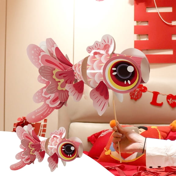 Under $1 GFHFHITJ Chinese Paper Lantern Cute Spring Fish Lantern DIY Set Hanging Traditional Paper Lantern for Festival Lunar Home Decoration(Pink)