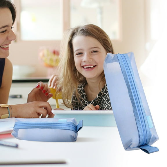 Under $1! GFHFHITJ Mesh Pencil Pouch Large Capacity Pencil Bag Stationery Box Transparent Pen Bag Exam Special Student Pen Bag(Blue)