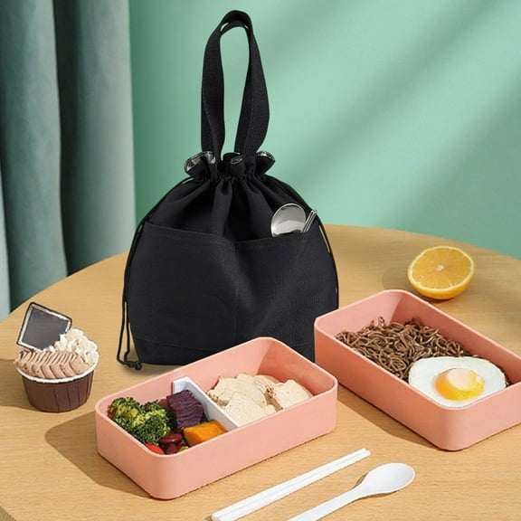 Under $1 Lunch Bag for Men Women Canvas Insulated Drawstring Lunch Tote Bag Foldable and Lightweight Lunch Box for Work Office Picnic Travel(Black)